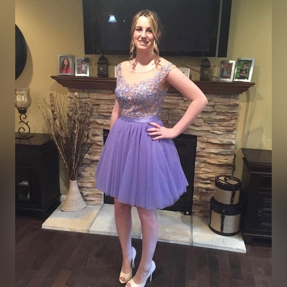 Sherri Hill Short purple flower dress size 8 - Picture 3 of 8